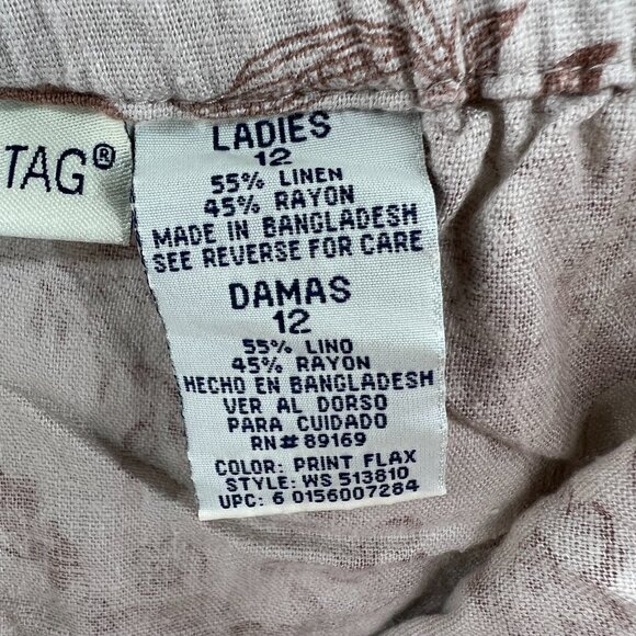 White Stag Womens Straight Skirt 12 Tan Brown Floral Linen Blend Zip Drawstring - Picture 8 of 11